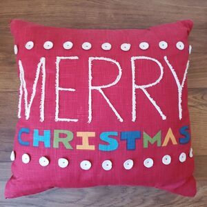 Merry Christmas Red Throw Pillow 18x18 Holiday Decor